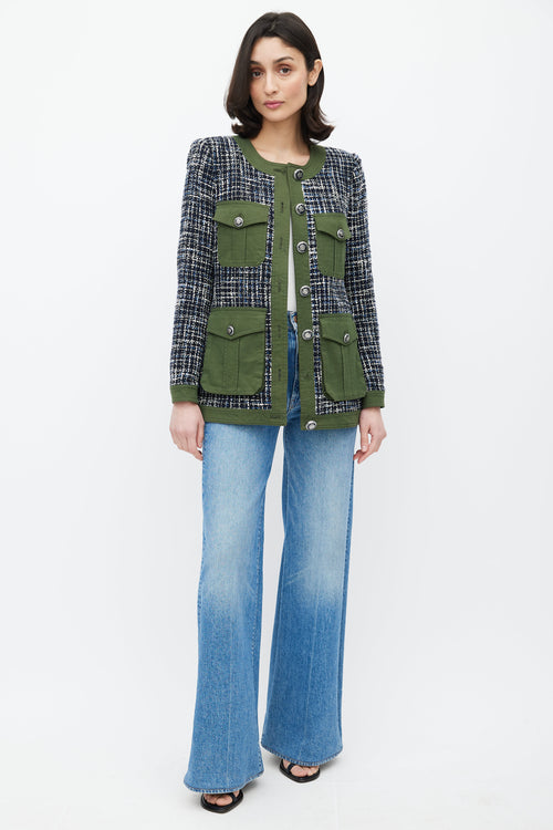 Veronica Beard Green & Navy Tweed Jacket