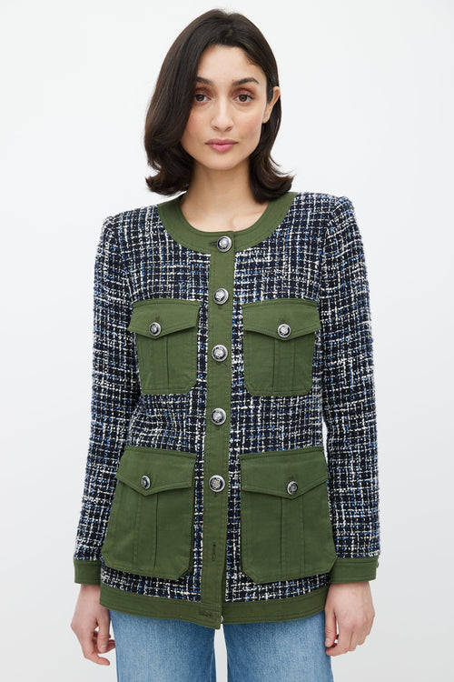 Veronica Beard Green & Navy Tweed Jacket