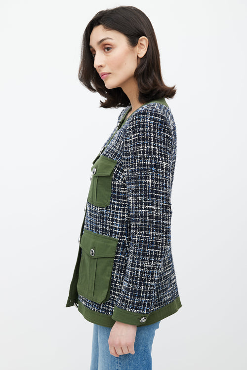 Veronica Beard Green & Navy Tweed Jacket