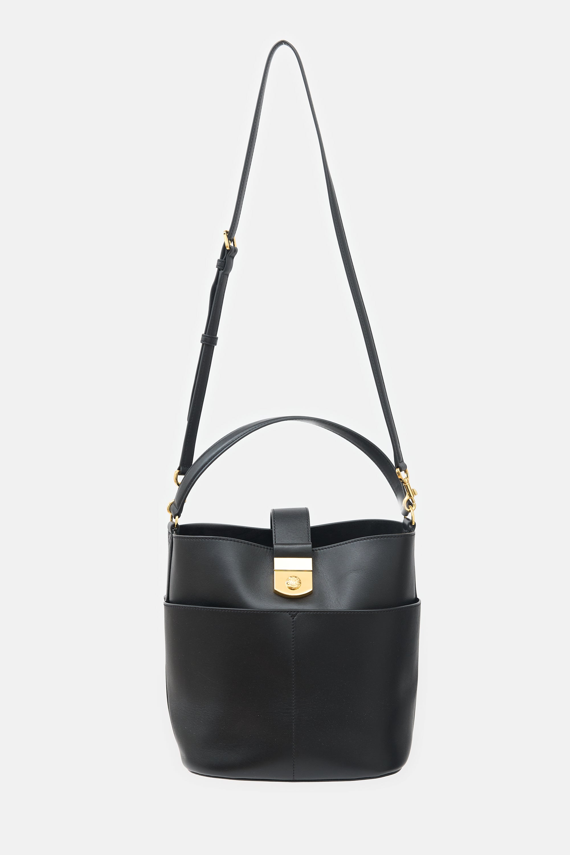 Veronica Beard Leather Crest Lock Bucket Bag
