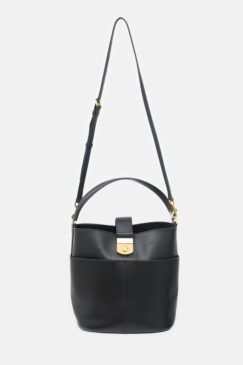 Veronica Beard Leather Crest Lock Bucket Bag