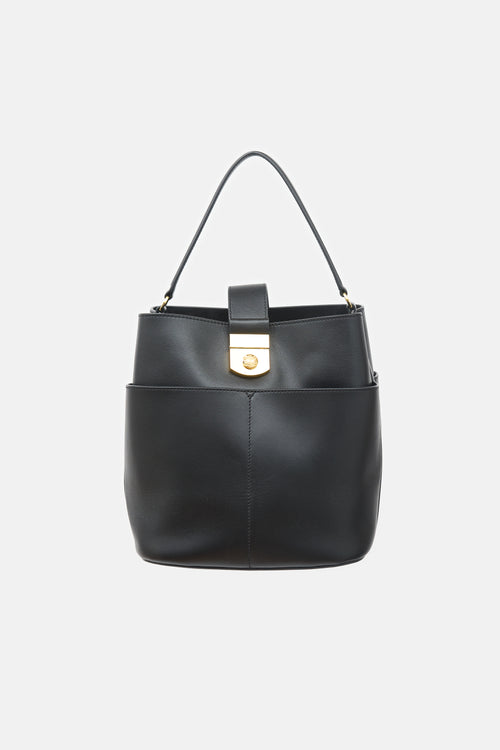 Veronica Beard Leather Crest Lock Bucket Bag