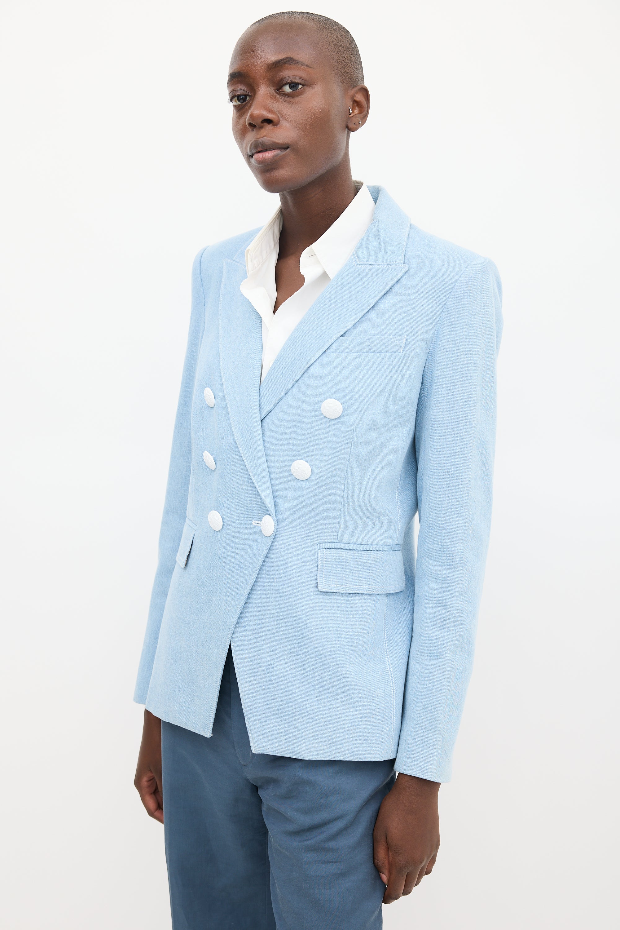 Veronica Beard Light Wash Double Breasted Blazer