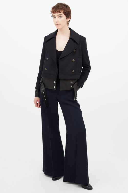 Veronica Beard Navy & Black Wool Leather Jacket