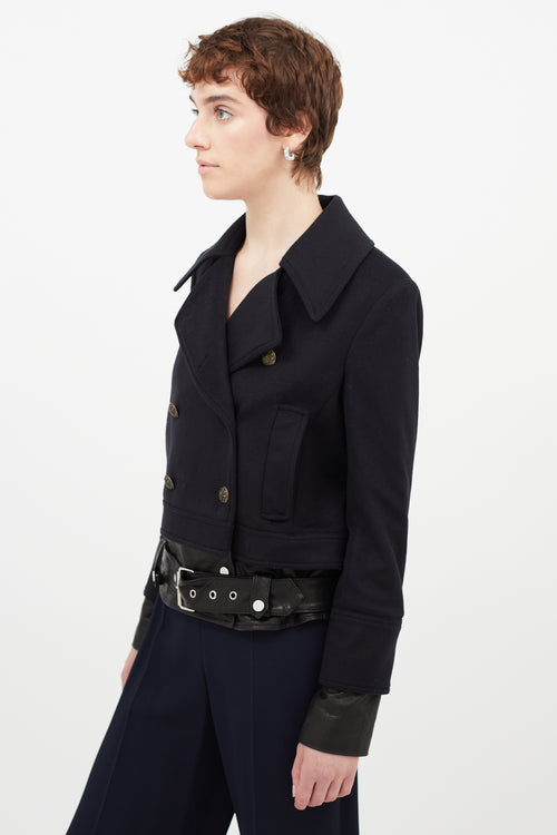 Veronica Beard Navy & Black Wool Leather Jacket