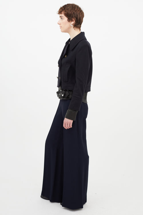 Veronica Beard Navy & Black Wool Leather Jacket