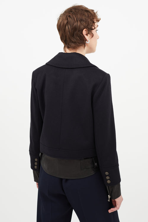 Veronica Beard Navy & Black Wool Leather Jacket