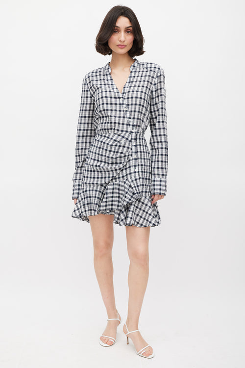 Veronica Beard White & Black Check Ruffled Dress