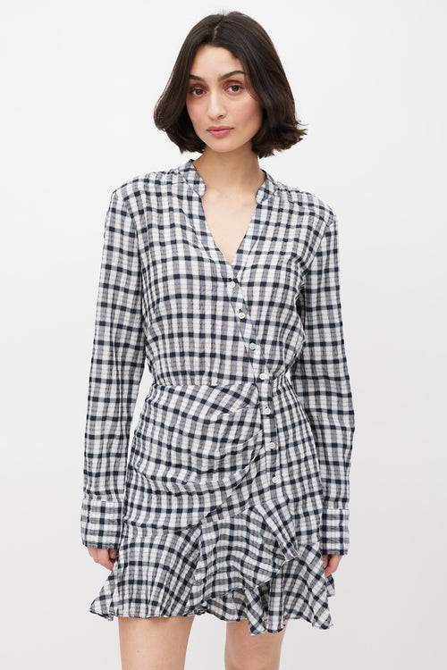 Veronica Beard White & Black Check Ruffled Dress