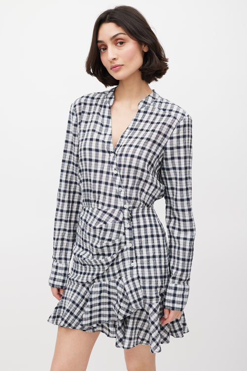 Veronica Beard White & Black Check Ruffled Dress