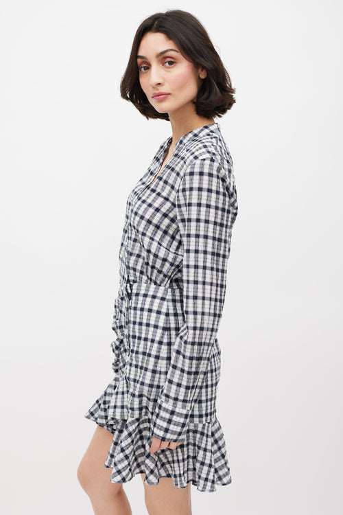 Veronica Beard White & Black Check Ruffled Dress