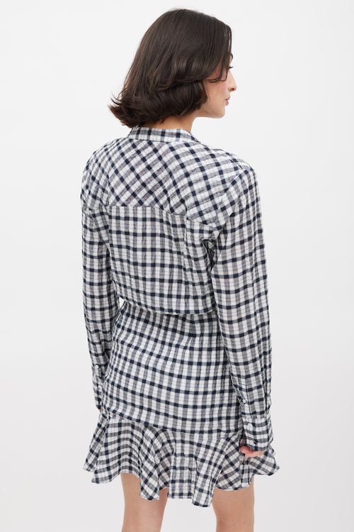 Veronica Beard White & Black Check Ruffled Dress