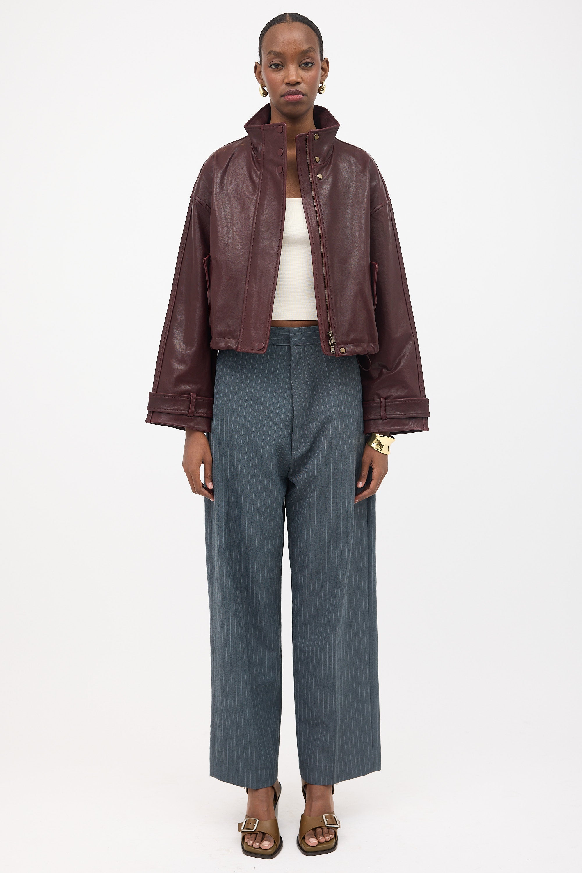 Veronica Beard Leather Bateman Cropped Jacket