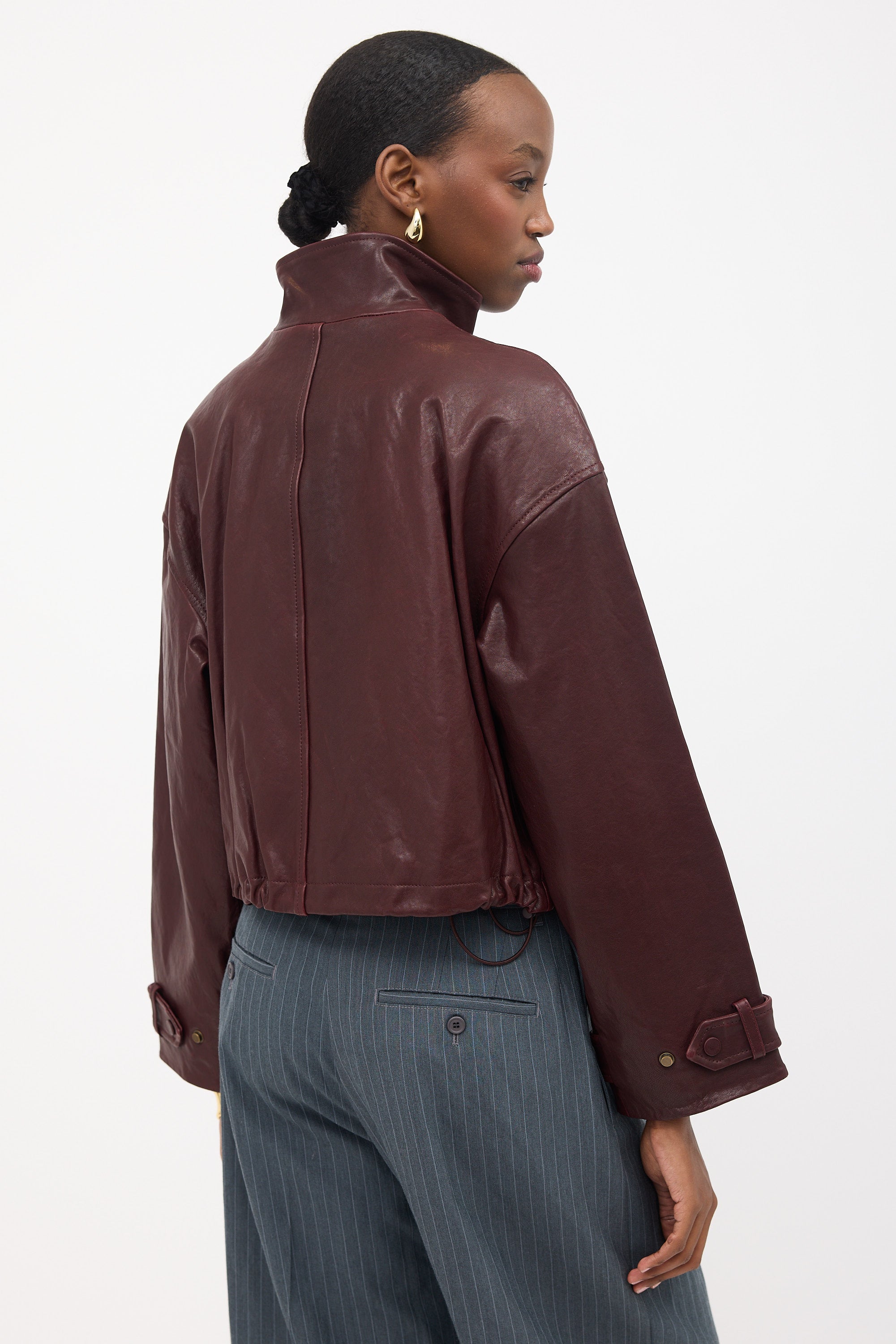 Veronica Beard Leather Bateman Cropped Jacket