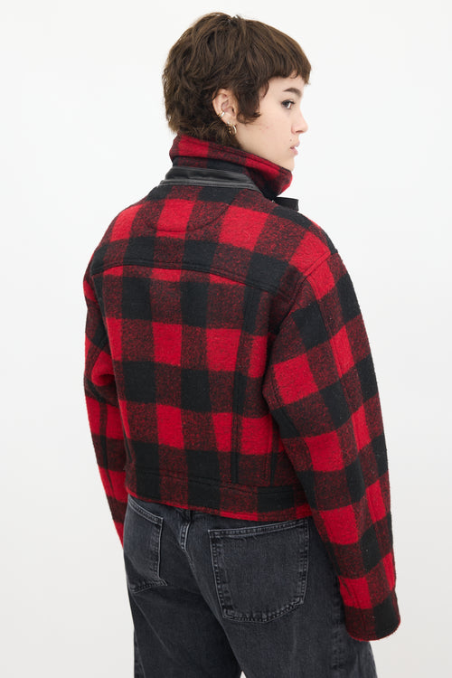 Veronica Beard Red & Black Wool Plaid Benni Moto Jacket