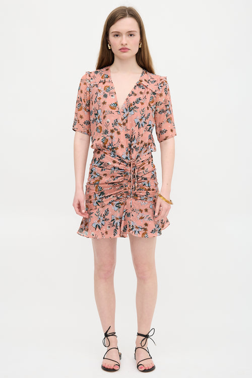 Veronica Beard Silk Floral Ruched Dress