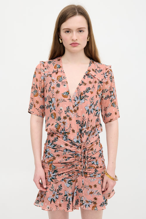 Veronica Beard Silk Floral Ruched Dress