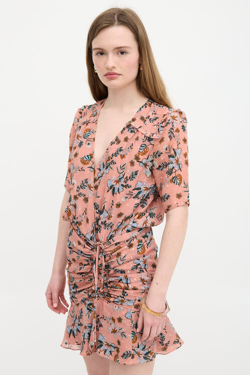 Veronica Beard Silk Floral Ruched Dress