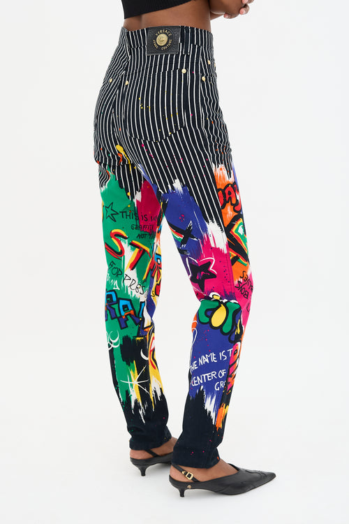 Versace 1990s Pin Stripe Graffiti Trouser