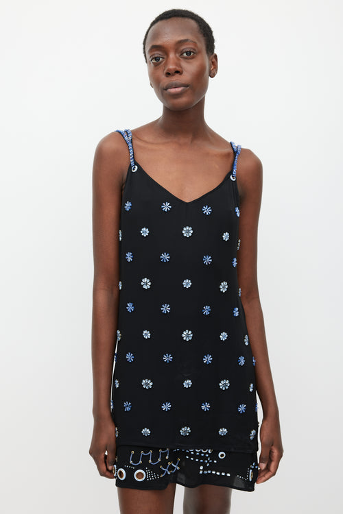 Versace Black & Blue Embellished Layer Dress