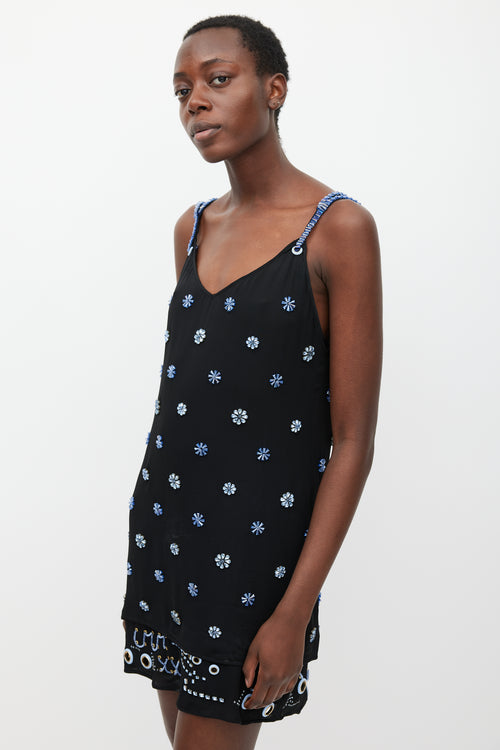 Versace Black & Blue Embellished Layer Dress