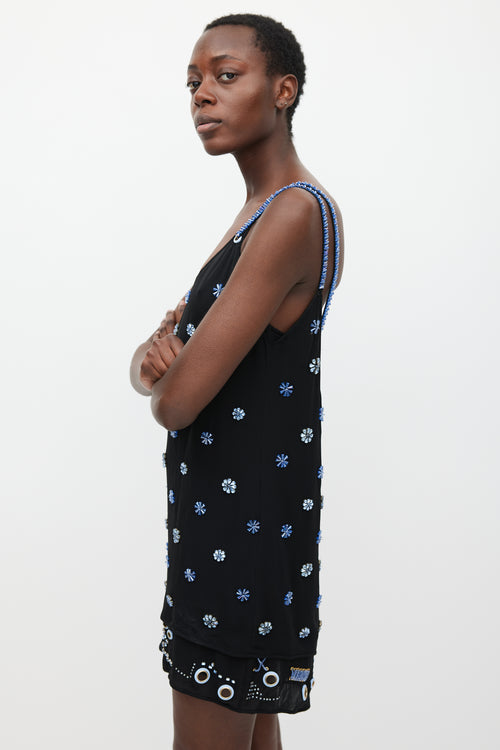 Versace Black & Blue Embellished Layer Dress