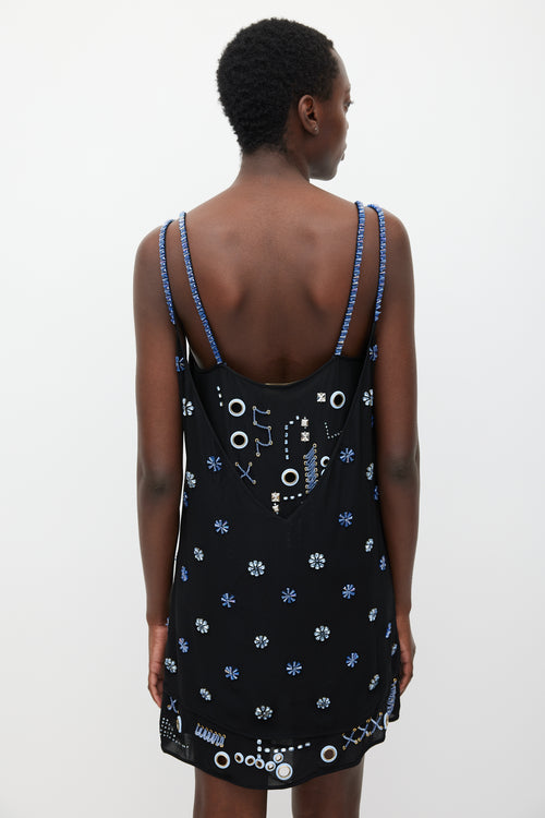 Versace Black & Blue Embellished Layer Dress