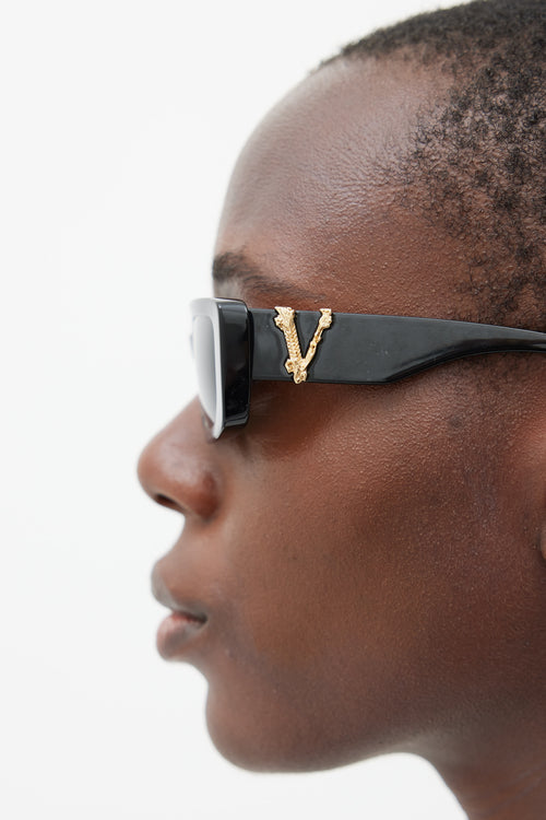 Versace Black & Gold 4382 Rectangular Sunglasses