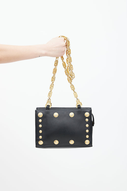 Versace Black & Gold Medusa Coin Leather Bag