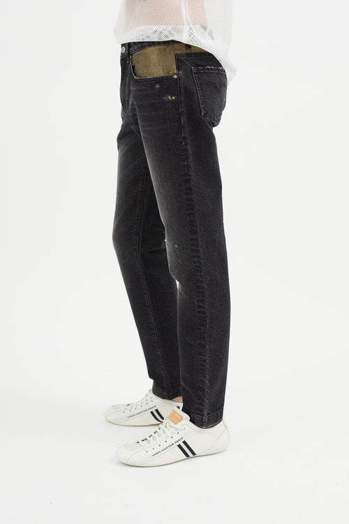 Versace Black & Gold Metallic Slim Jeans