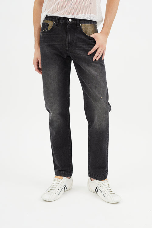 Versace Black & Gold Metallic Slim Jeans