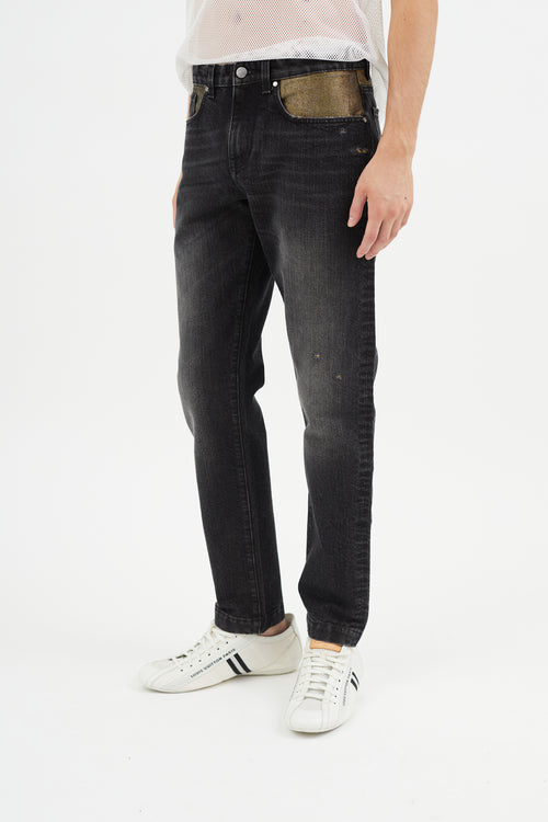 Versace Black & Gold Metallic Slim Jeans