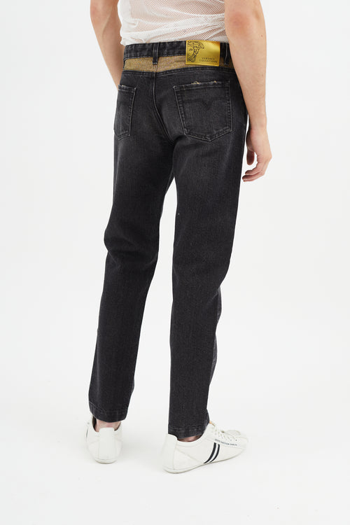 Versace Black & Gold Metallic Slim Jeans