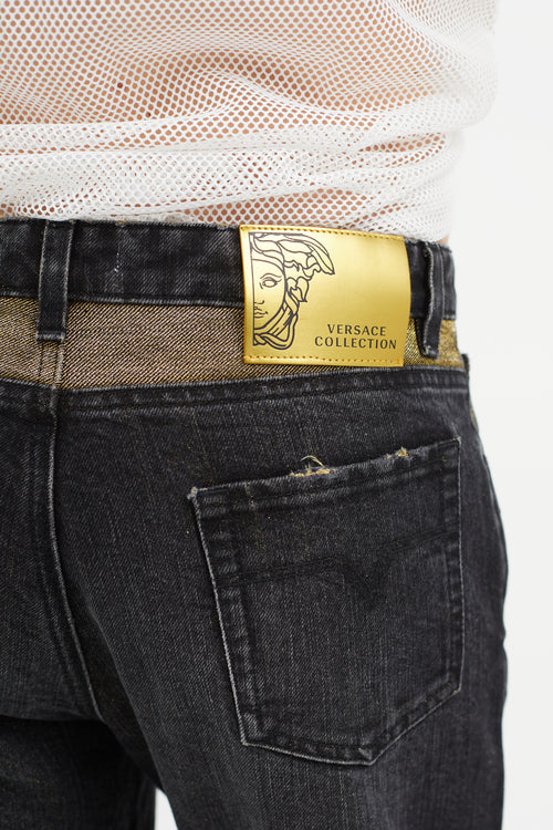 Versace Black & Gold Metallic Slim Jeans