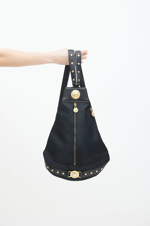 Versace Black & Gold Nylon Logo Backpack