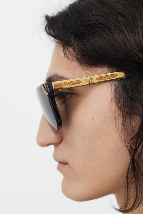 Versace Black & Gold V1573 Rectangular Sunglasses