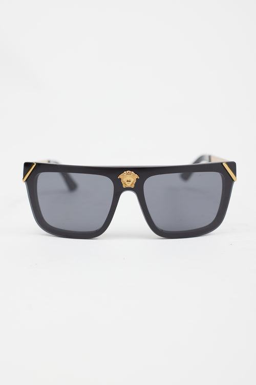 Versace Black & Gold V1573 Rectangular Sunglasses