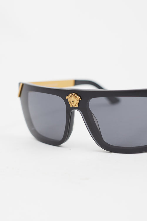 Versace Black & Gold V1573 Rectangular Sunglasses