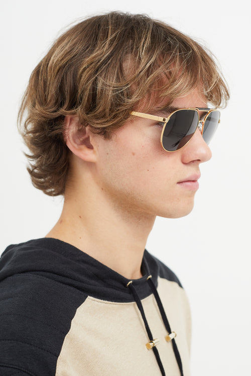 Versace Black & Gold VE 2155 Aviator Sunglasses