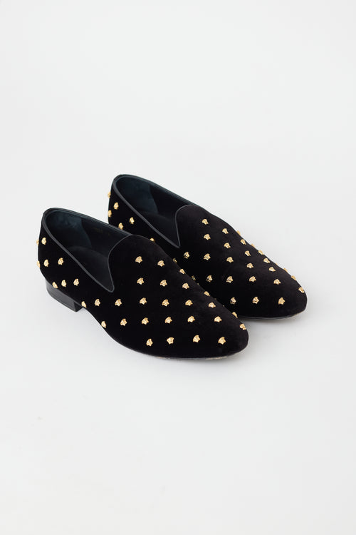 Versace Black & Gold Velvet Medusa Embellished Loafer