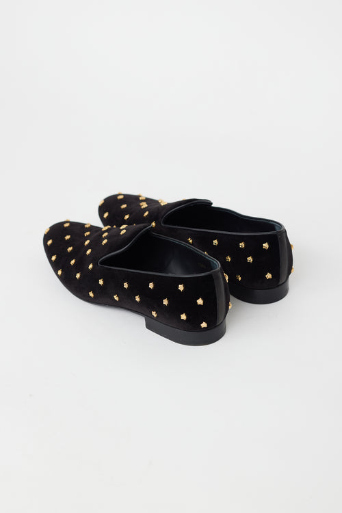 Versace Black & Gold Velvet Medusa Embellished Loafer