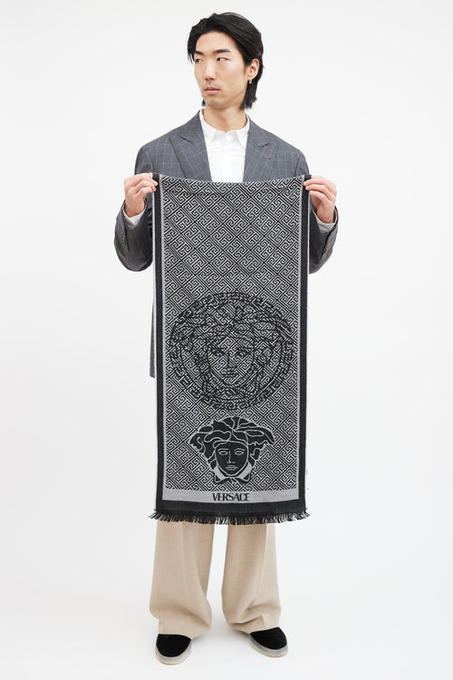 Versace Black & Grey Logo Scarf