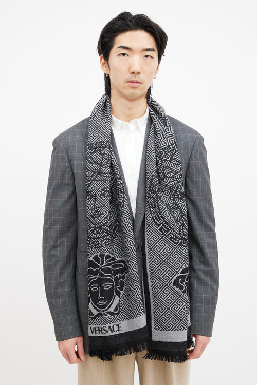 Versace Black & Grey Logo Scarf