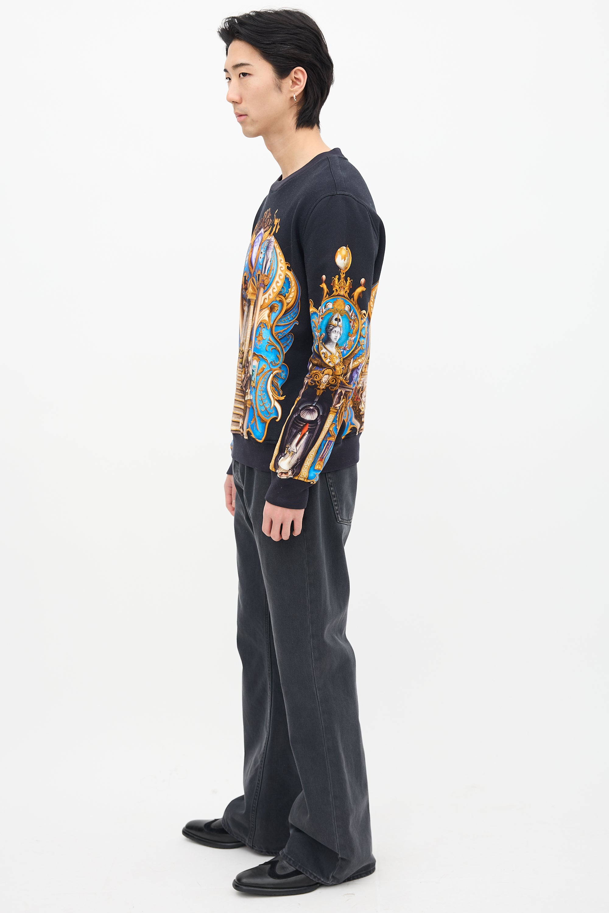 Versace Black & Multi Baroque Graphic Crewneck