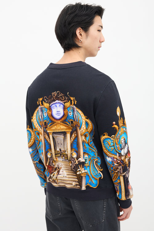 Versace Black & Multi Baroque Graphic Crewneck