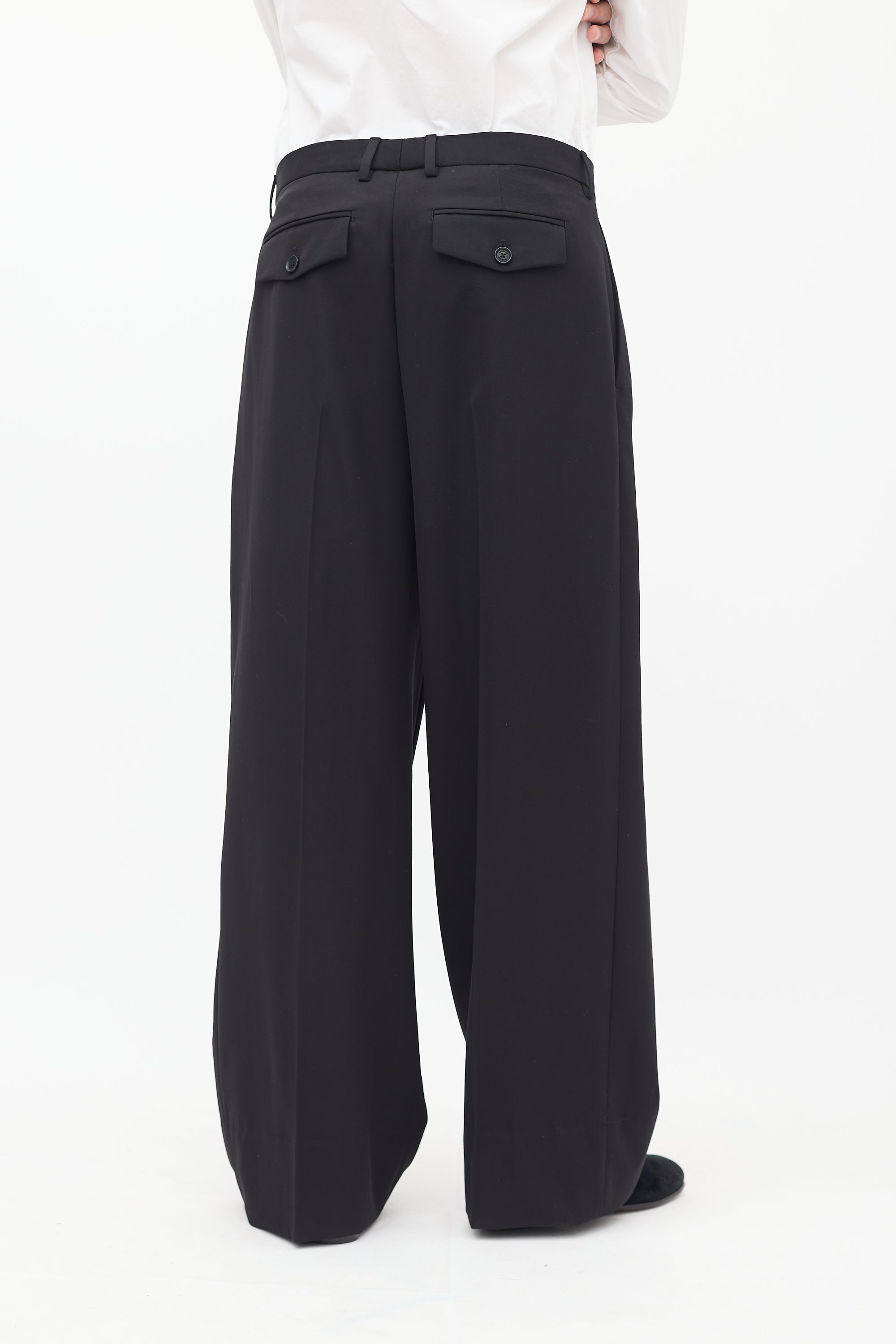 Versace Black Pleated Wide Trouser
