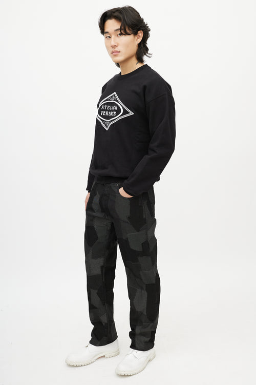Versace Black & Grey Patchwork Slim Jean