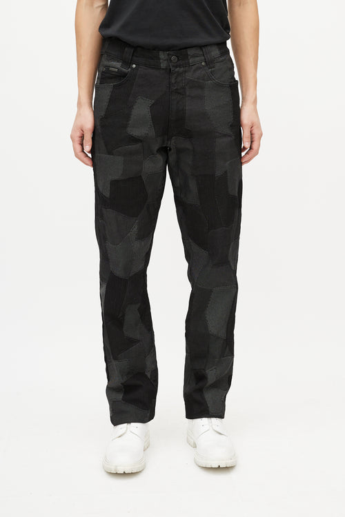 Versace Black & Grey Patchwork Slim Jean