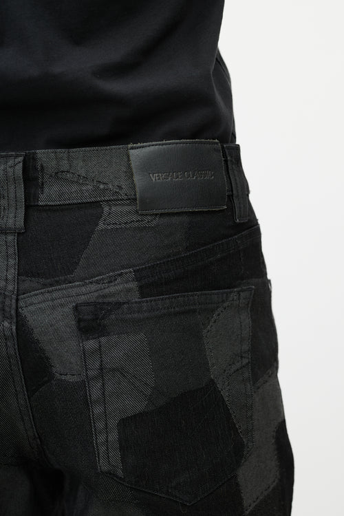 Versace Black & Grey Patchwork Slim Jean