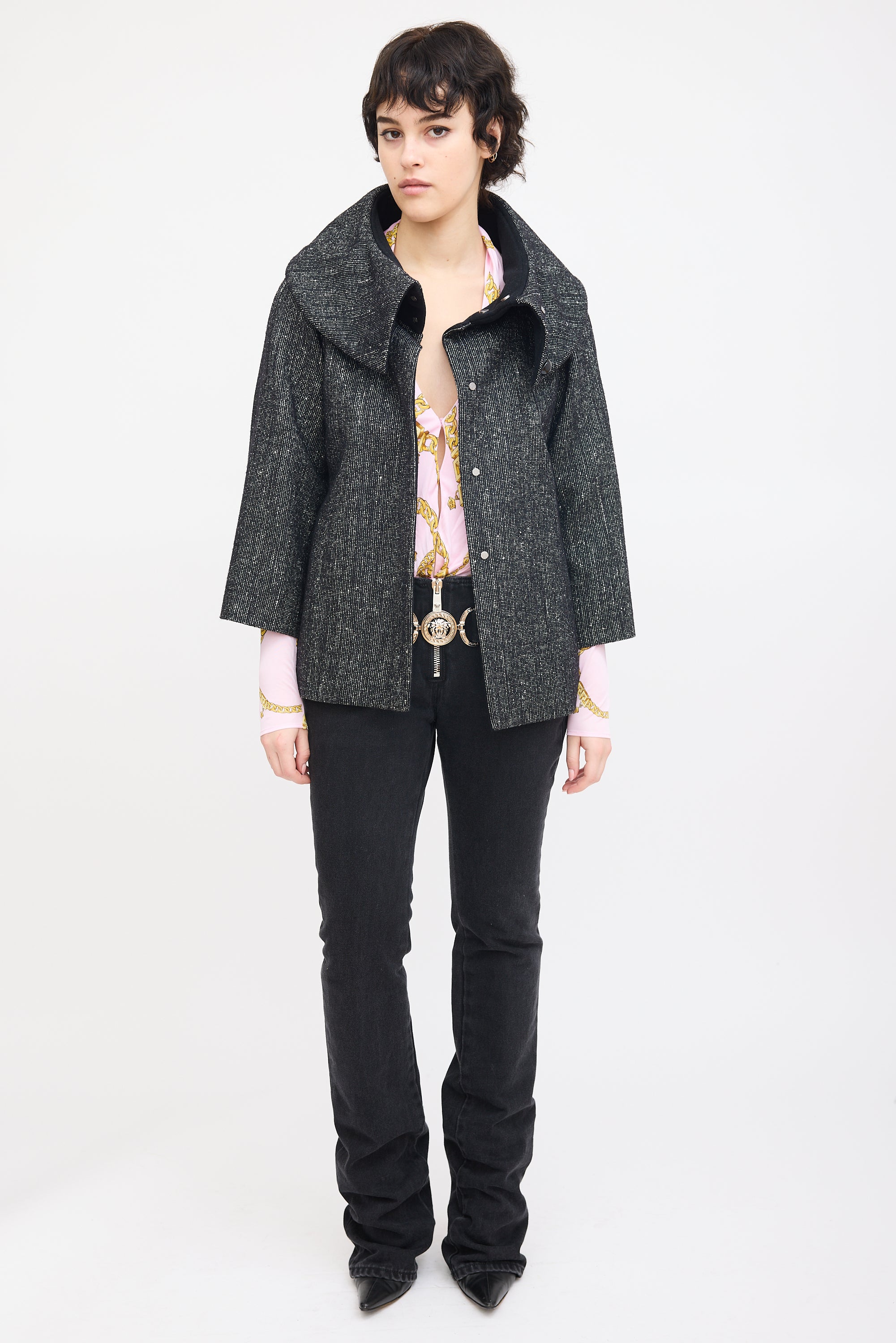 Versace Black Wool & Mohair Collared Jacket